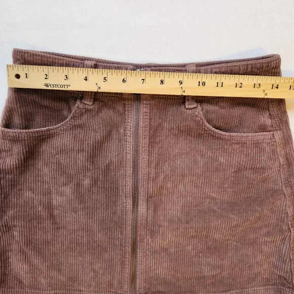 American Eagle Super Hi-Rise A-Line Corduroy Mini Skirt Zipper Mauve Cream Cute - Picture 11 of 12